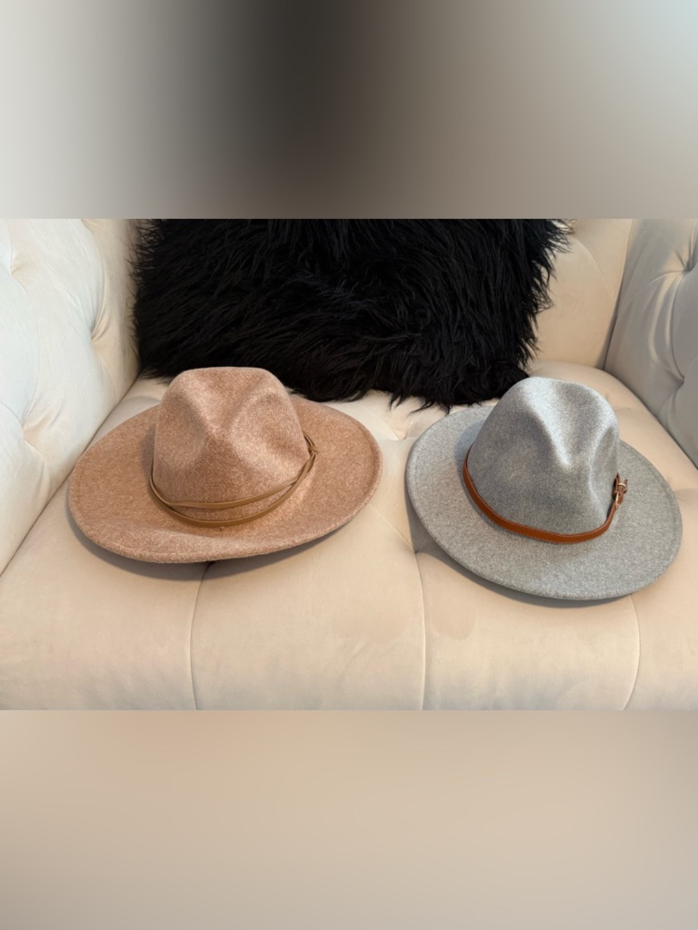 Set of Francesca's Tan Panama Style Hats, 1 Tan & 1 Gray. Both One Size - NWT.